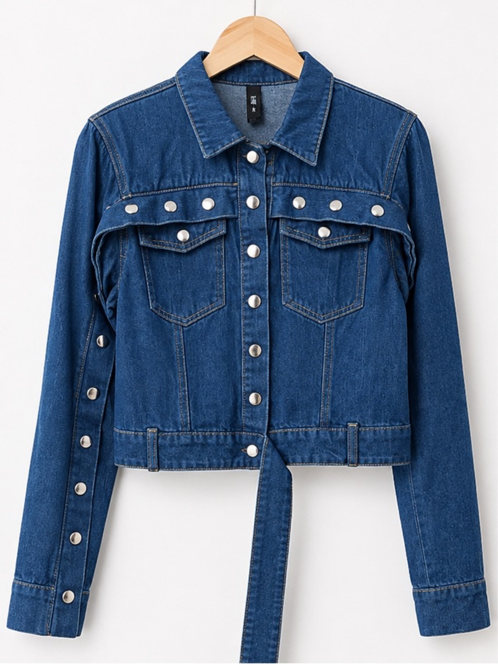 Women’s Blue Denim Jean Jacket with Waist Tie
